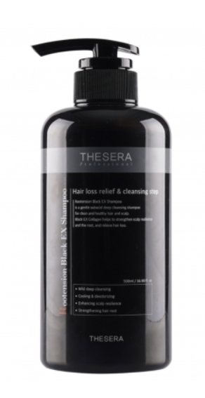 THESERA ROOTENSION BLACK EX SHAMPOO | Spēcīgas iedarbības šampūns pret matu izkrišanu, 500 ml